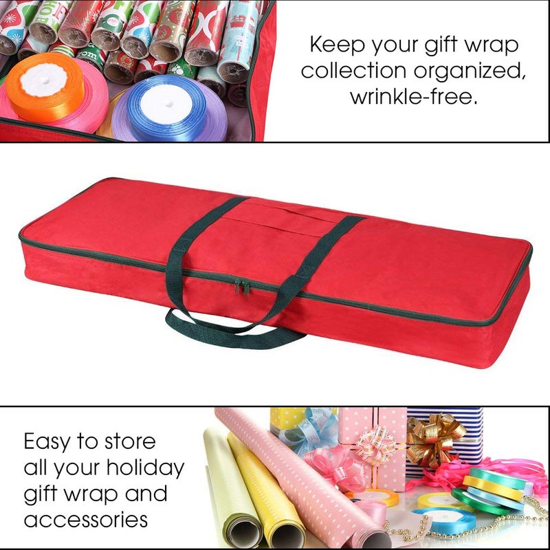 Primode Christmas Wrapping Paper Storage Bag with Pockets | Gift Wrap Organizer Container | 37â€ x 14â€ x 4â€ | Underbed Durable Box Made of 600D Oxford Material (Red) - Image 3
